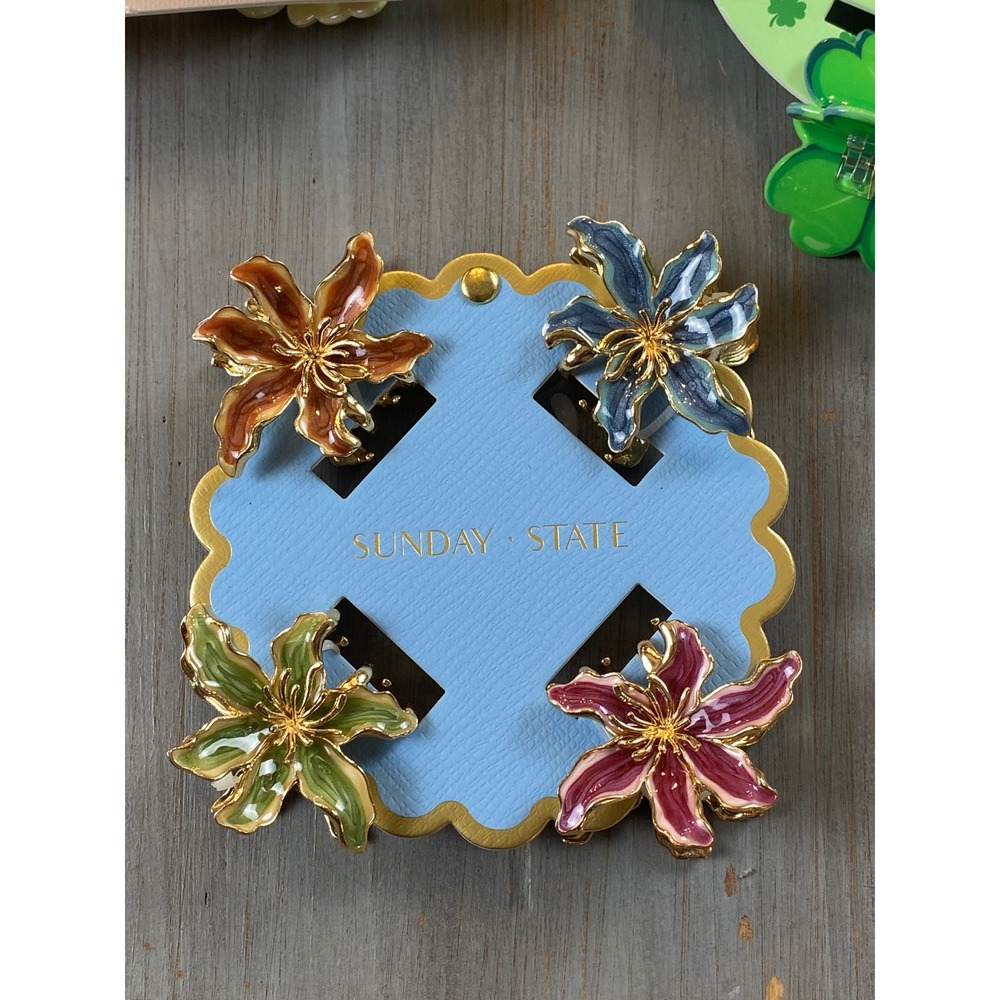Piper K Sunday State Hair Claw Clip Bundle Floral Hibiscus St Patricks Day NEW - Picture 4 of 9
